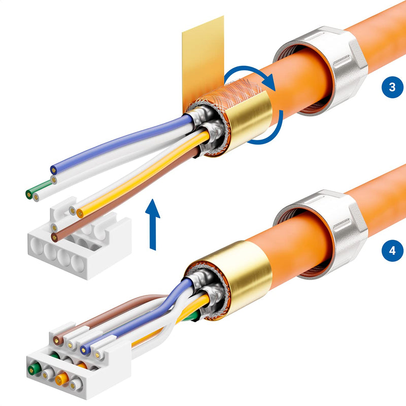 deleyCON CAT 8 Network Connector RJ45 Tool-free 40 Gbps Pack of 4 | Tool-free, shielded, for rigid installation cables, raw cables, RJ45 Ethernet LAN DSL patch cable Straight 4 pcs.