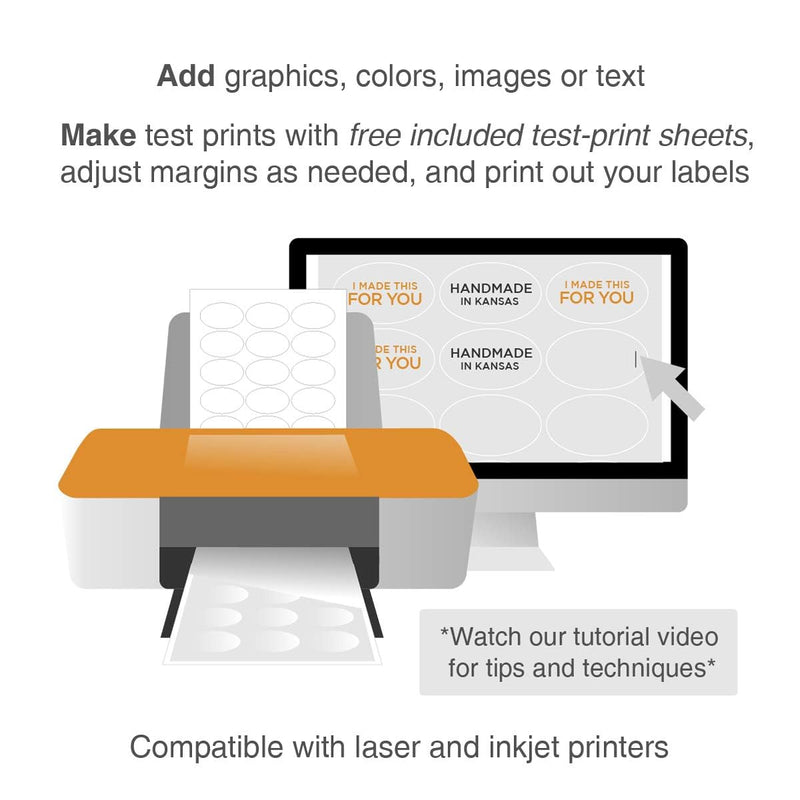 ChromaLabel 1.50 x 2.50 Inch Oval Printable Sticker, Laser Printer Sticker Paper, Printable Labels for Inkjet Printer, 450 Labels per Pack (25 Sheets), White Paper Stickers