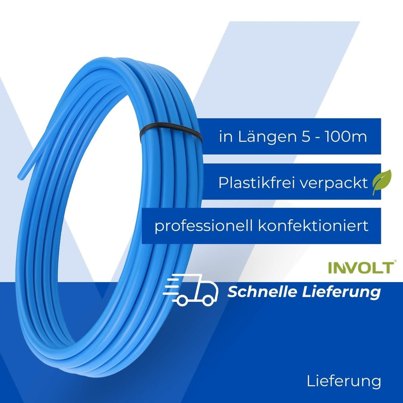INVOLT 10 m H07V-K 6 mm² Wiring Cable Blue Wire Cable Sold by the Metre | Fine-wired, flexible, grounding cable for electrical installation, made in Germany black