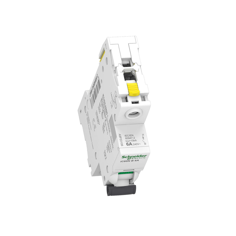 Schneider Electric Acti9 iC60N A9F03106 Circuit Breaker | 1-pin, 6A, B-characteristic, 6kA White 6 Amps