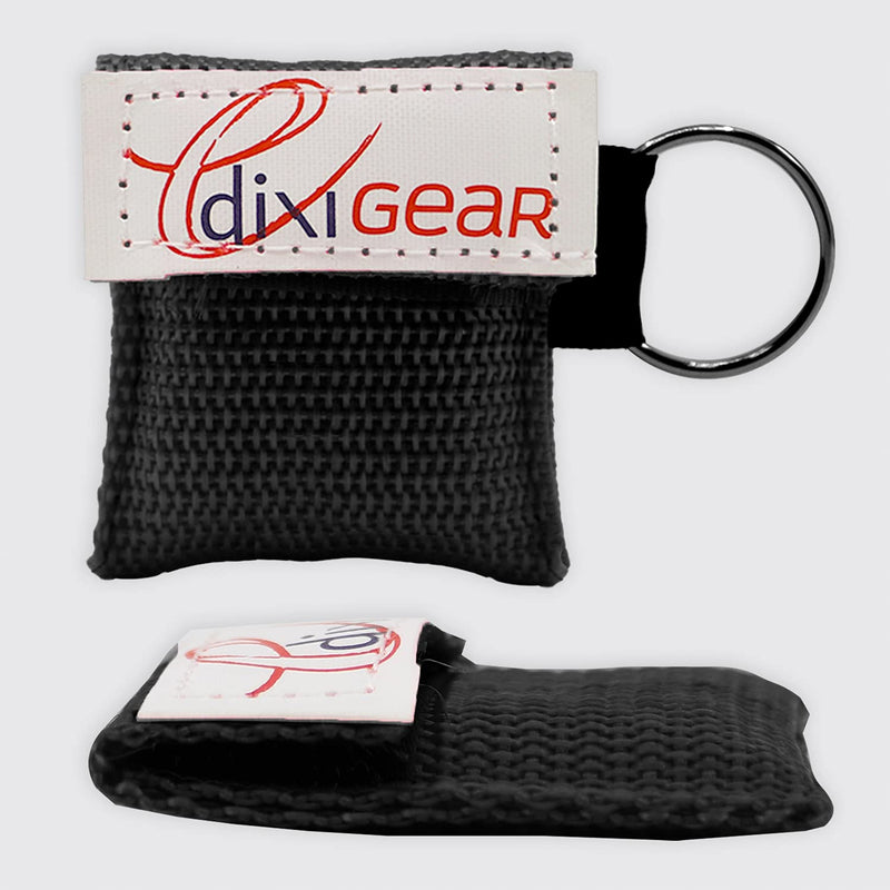 [Australia - AusPower] - Dixie EMS CPR Mask for Pocket or Key Chain, CPR Emergency Face Shield with One-Way Valve Breathing Barrier for First Aid or AED Training, 5 Count - Black 