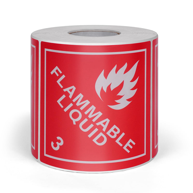 500 PCS Hazard Class 3 DOT Flammable Liquids Placard 4 × 4 Inches Waterproof Vinyl Self Adhesive Roll Stickers Removable Labels for Shipping Transportation Storage