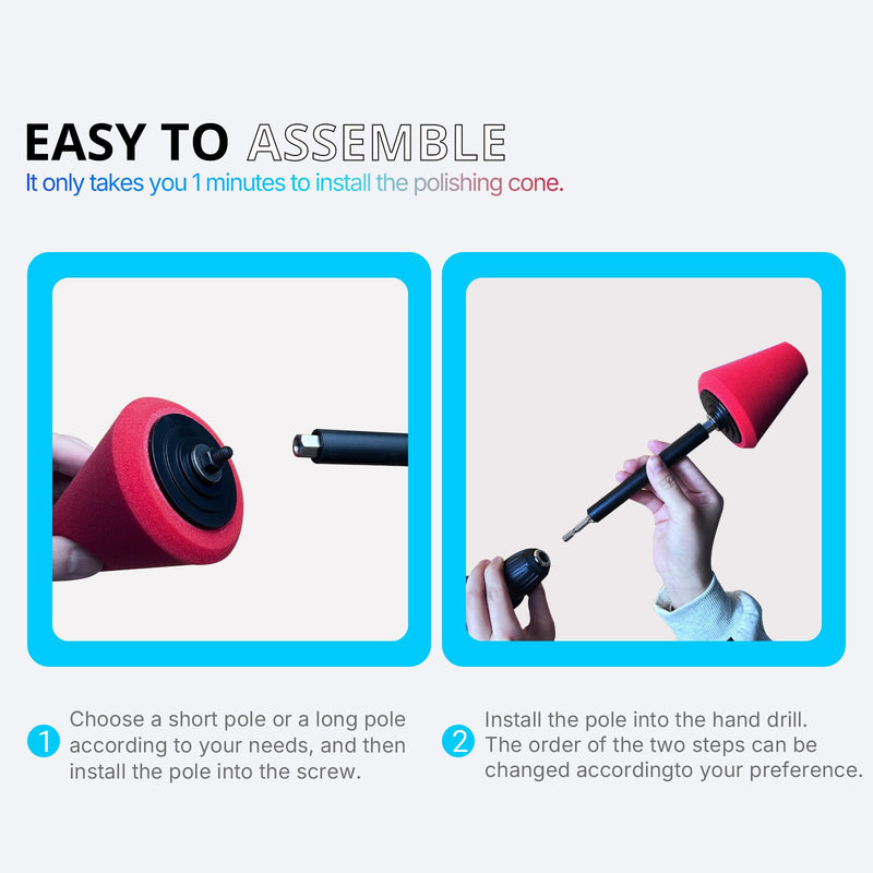 Car Wheel Hub Drill Polishing Cone Sponges, Polishing Pads, Polishing Balls, with Handheld Extension Holder, Suitable for Standard Household Electric Drills. (Cone_8) cone _8
