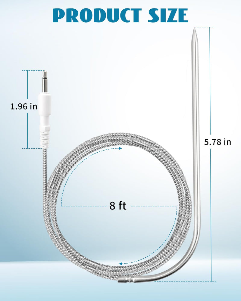 [Australia - AusPower] - 8 Foot Temperature Probe Fit for DynaQ/UltraQ/PartyQ/DigiQ/CyberQ Controls Food Premium Dishwasher Safe Temperature Probe 