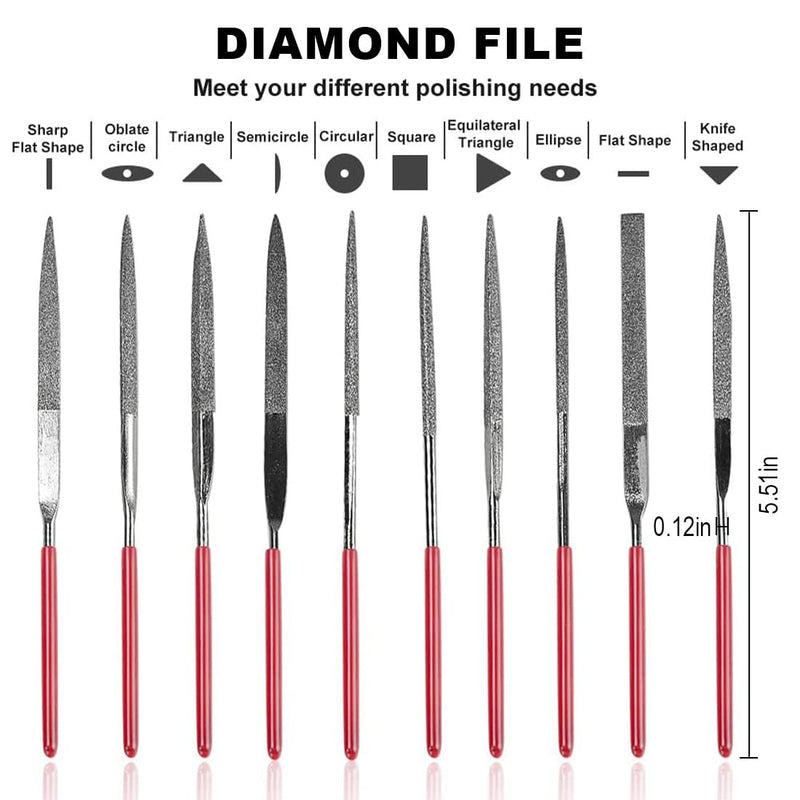 Diamond Needle File Set, 20 Mini Key Files with Rubber Handle for Wood, Metal, Glass and Ceramic - 3D Printer Accessories, Model Making Tool with Resealable Plastic Bag