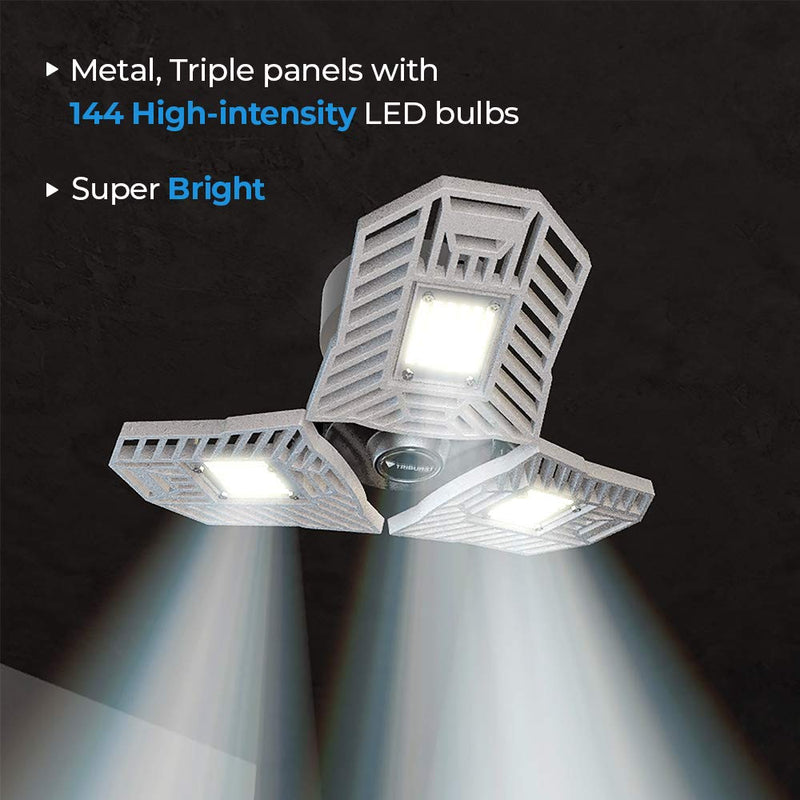 [Australia - AusPower] - TRIBURST Aluminum LED Garage Lights 6500K 4000 Lumen  Adjustable Ceiling Lights, Ultra Bright Lighting with 144 Bulbs and Multi-Directional Triple Panel for Indoor, Bedroom, Living Room 