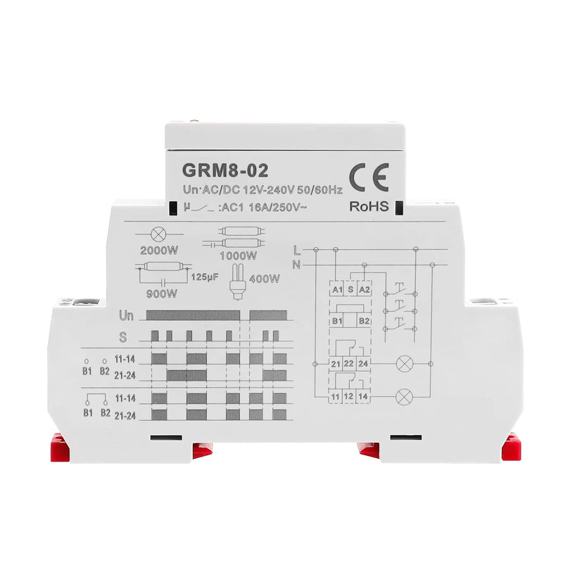 [Australia - AusPower] - GEYA Electronic Latching Relay Memory Relay Impulse Relay 2SPDT 16A Wide Range Voltage AC/DC12V-240V Din Rail Mounted(GRM8-02,AC/DC12V~240V) AC/DC12V~240V GRM8-02 