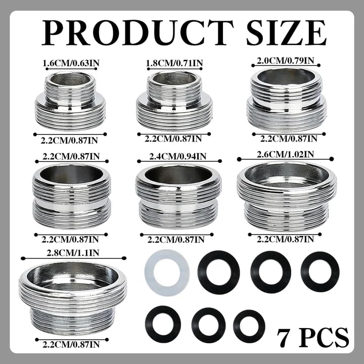 7-Piece Tap Adapter Set, Tap Adapter M16-M28 to M22 | Adapter Tap Garden Hose with Seals for Water Filter Kitchen Tap Sprayer