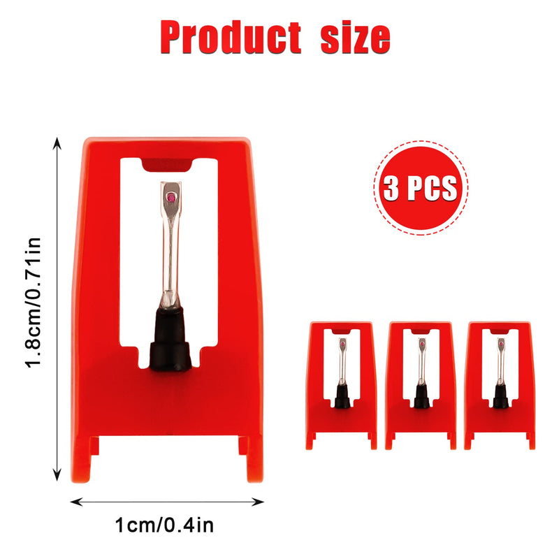 [Australia - AusPower] - 3pcs Record Player Needle, Turntable Replacement Needle Long-Lasting Record Player Needle Replacement Diamond Stylus Replacement for Vinyl Record Player LP Phonograph,Victrola, ION, Crosley (Red) 3 