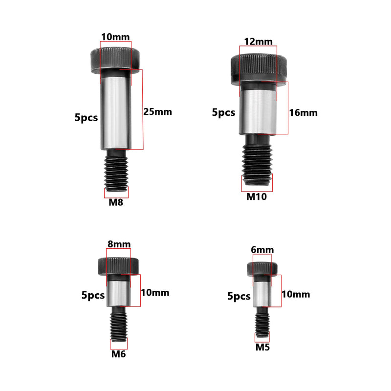 [Australia - AusPower] - The Lord of the Tools 20Pcs Socket Shoulder Bolts M5 M6 M8 M10 Hexagon12.9 High Tensile Carbon Steel Shoulder Bolts for Textile Hydraulic Machinery Industries 