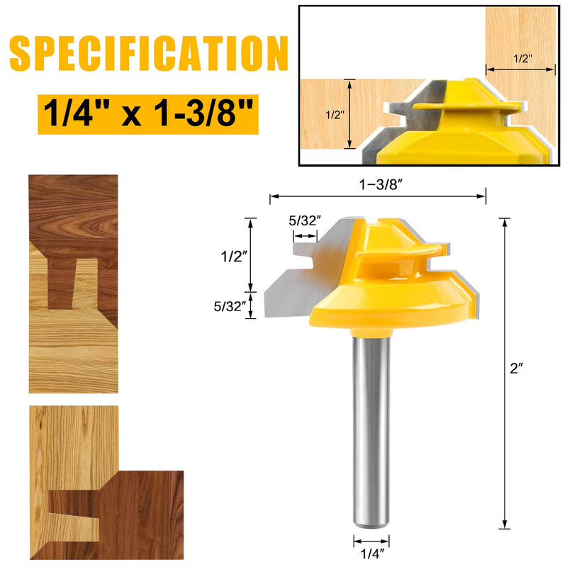 [Australia - AusPower] - Newdeli 45 Degree Lock Miter Router Bit 3-Piece Set, for 1/2”, 5/8”, 3/4” Cutting Height, 1/4 Inch Shank. Easy to Create Lock Miter Joint 1/4shank * 3PCS 