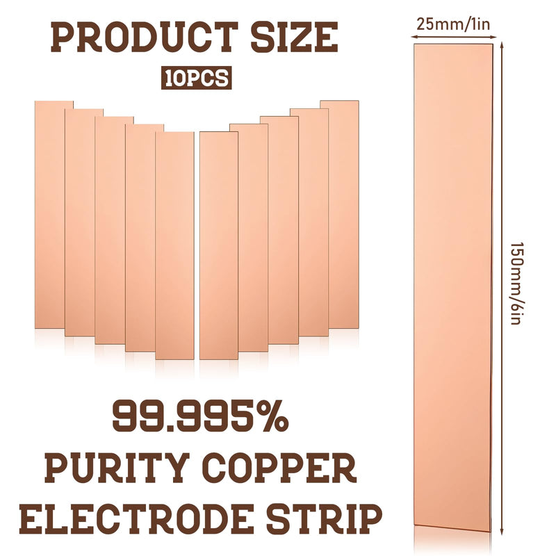 [Australia - AusPower] - 10 Pcs Pure Copper Anode Sheet 99.95% Copper Strip Copper Plate Electrode Strip for Plating and Electroplating Jewelry Plating(1x25x150mm/0.04"x1"x6") 