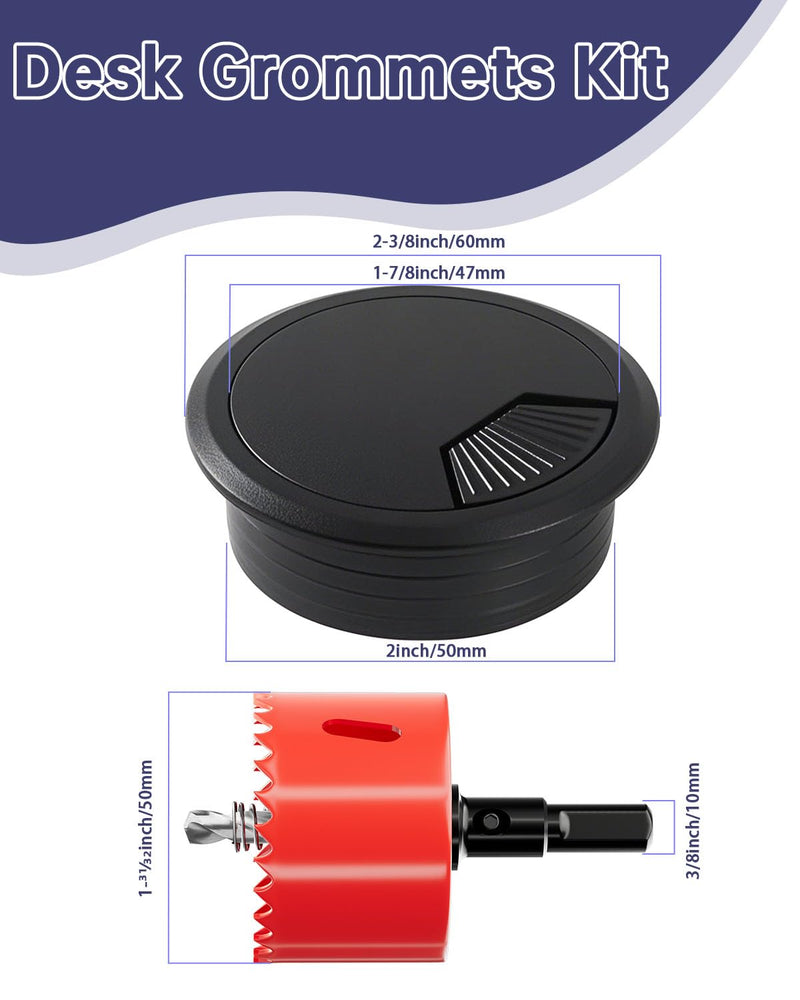 [Australia - AusPower] - Desk Grommet & Cable Grommet 2 Inch (10 Pack) - Black Desk Hole Cover with Hole Saw - Cable Management Kit for Office, TV Stand, Workstation - Hide Wires Behind Wall, Cable Pass Through (50mm) Grommet Black 2"(50mm) 