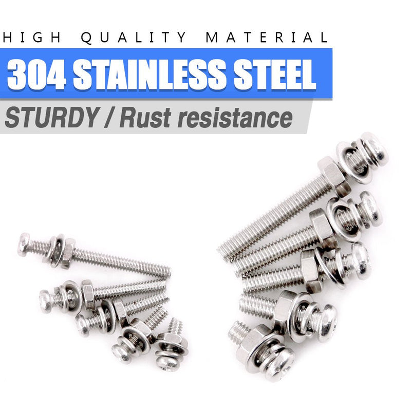 [Australia - AusPower] - Glarks 560Pcs M2 M3 Phillips Pan Head Stainless Steel Screws Bolts Nuts Lock and Flat Washers Assortment Kit 