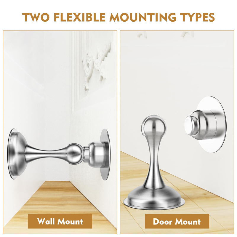[Australia - AusPower] - Magnetic Door Stopper Door Catch - 2 Pack Stainless Steel Heavy Duty Door Holder Stops for Bottom Top of Door - Wall Floor Mounting No Drill 3M Adhesive & Screws Strong Magnet Keep Door Open, Silver Silver 2 Pack 