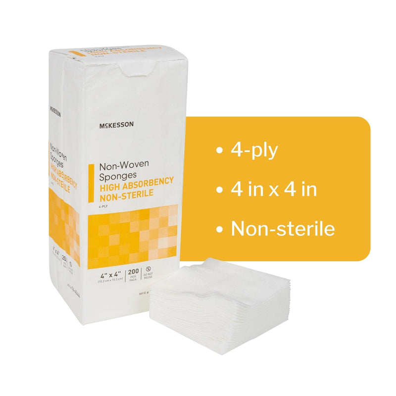 [Australia - AusPower] - McKesson Non-Woven Sponges, Non-Sterile, 4-Ply, High Absorbency, Polyester / Rayon, 4 in x 4 in, 200 per Pack, 1 Pack 200 Count (Pack of 1) 
