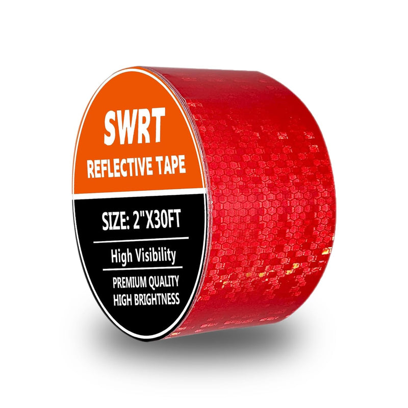 SWRT Reflective Tape 2 Inch x 30 Feet DOT-C2 Shining Star Fade Resistant Red Reflective Tape Outdoor Waterproof Strong Adhesive Safety Warning Tape Reflector Conspicuity Tape for Trailer Trucks Bike 2IN x 30FT