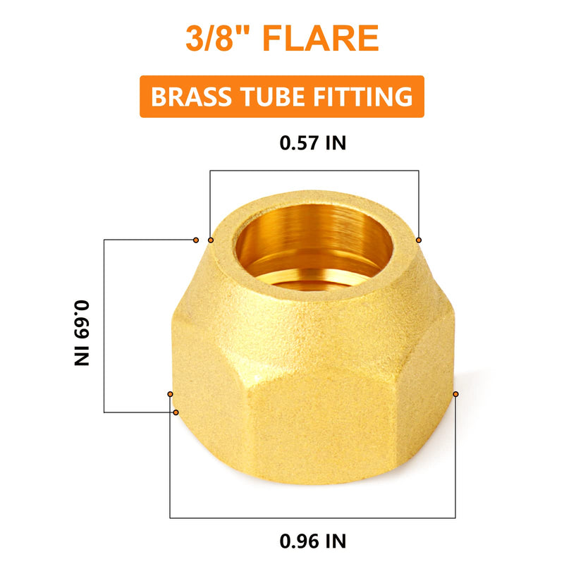 [Australia - AusPower] - GASHER 5PCS Brass SAE 45 Degree Flare Tube Fitting,3/8" Flare Nut Air Conditioning Copper Pipe Extension Butt Copper Tube Flare Nut 3/8" Flare 5 