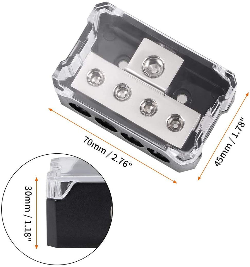 [Australia - AusPower] - 4 Way Power Distribution Block, 1x 0/2/4 AWG Gauge in / 4X 4/8/10 Gauge Out Amp Power Distribution Ground Distributor Connecting Block for Car Amplifier Audio Splitter 2 Pack 