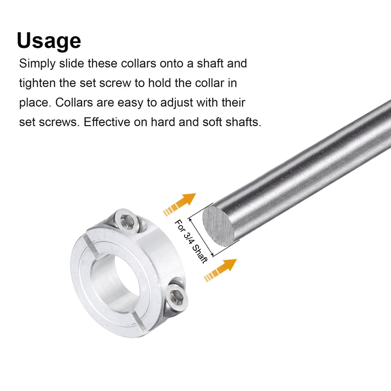[Australia - AusPower] - uxcell 4pcs Double Split Clamp-On Shaft Collar for 3/4" Shaft, Two-Piece Clamping Collar, 1-1/2" OD, 1/2" Thickness, Aluminum Alloy Set Screw Split Collar Clamp 