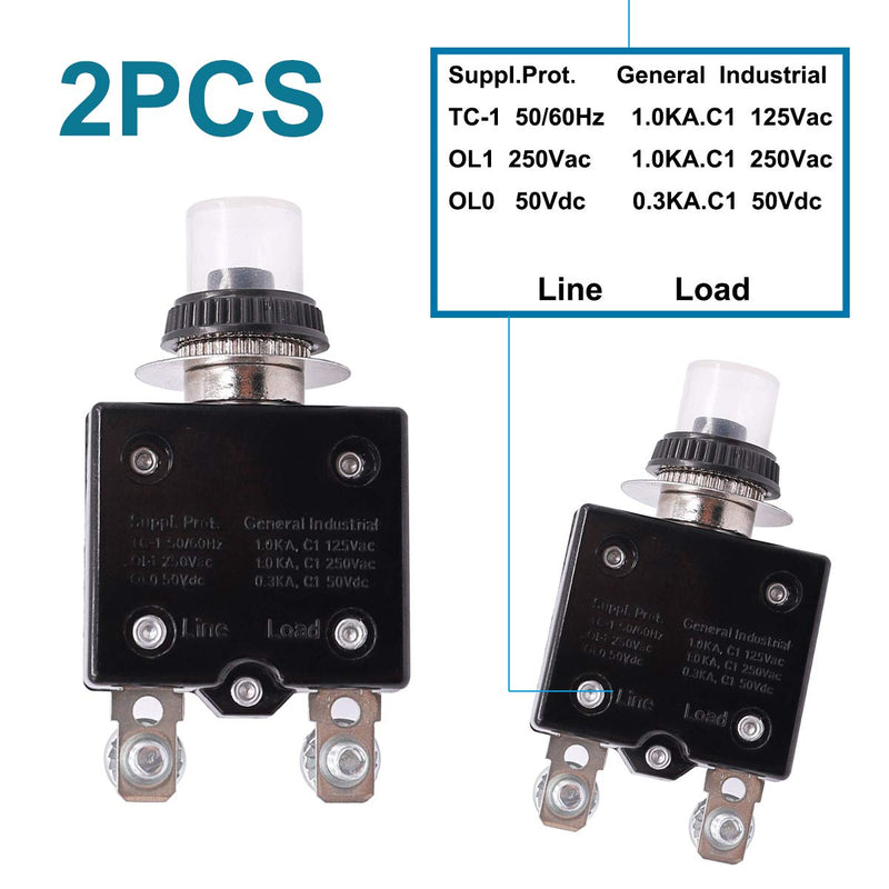 [Australia - AusPower] - mxuteuk 2Pcs 30Amp Circuit Breakers Push Button Manual Reset 125/250V AC 50V DC, L1 Series Overload Protector Switch Thermal Circuit Breakers with Waterproof Button Caps L1-ls-30A 30A 