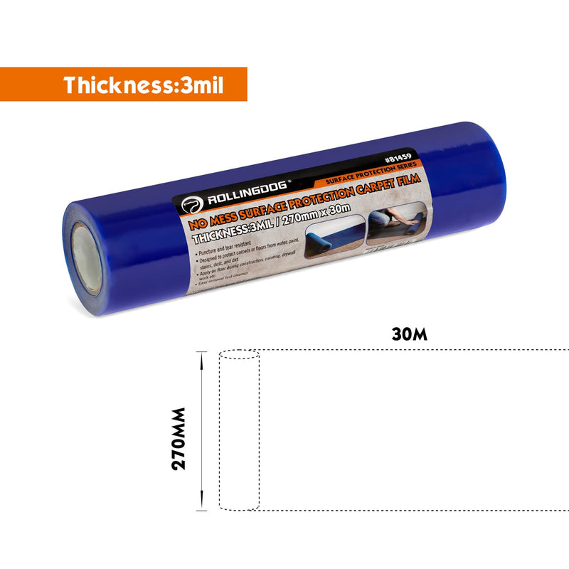 ROLLINGDOG Carpet Protection Film - 10.63 inch x100 ft Plastic Carpet Protector,Protective Film for Carpets