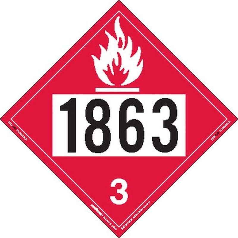 Labelmaster ZEZ21863 UN 1863 Flammable Liquid Hazmat Placard, E-Z Removable Vinyl (Pack of 25)