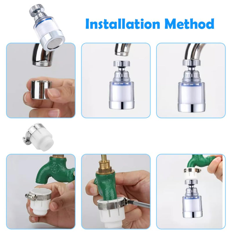 [Australia - AusPower] - SenaiMy Pack of 2 Water Filter Tap, Tap Filter, 360° Rotatable Tap Filter with 6 Pieces PP Cotton Filter Element, 360° Tap Descaler Attachment for Home, Kitchen, Bathroom, Sink 