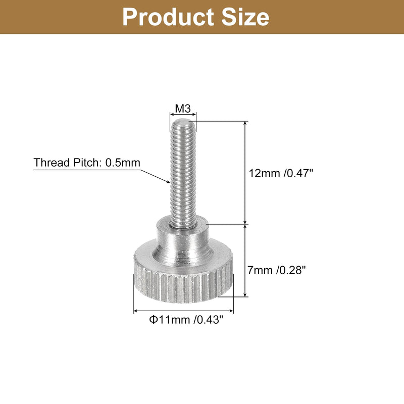 [Australia - AusPower] - uxcell M3x12mm Knurled Thumb Screws, 5pcs 304 Stainless Steel Flat Knurled Head Thumb Screws Bolts with Shoulder Grip Knobs Fasteners 