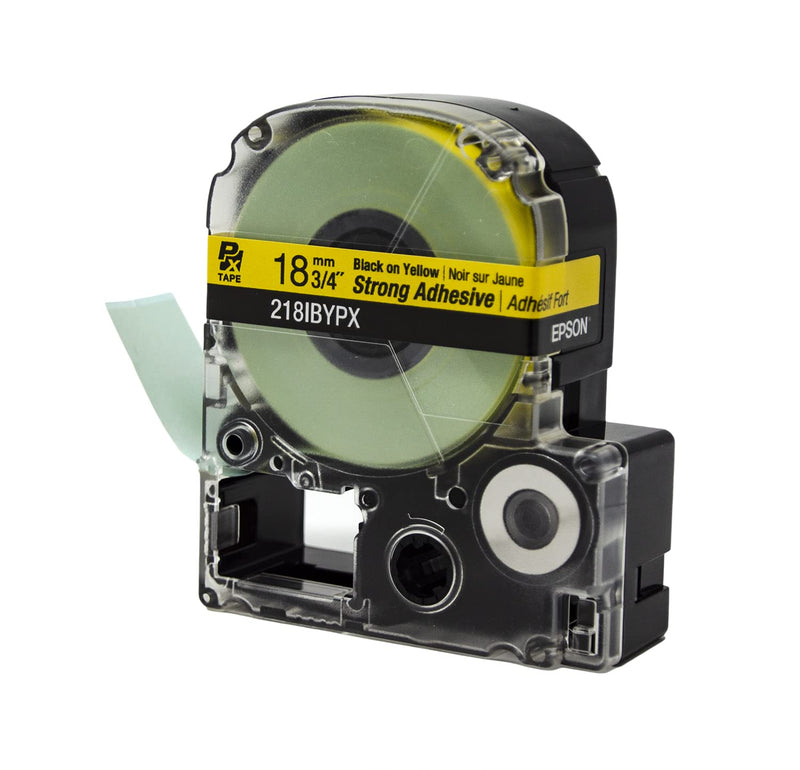 [Australia - AusPower] - Epson LABELWORKS 218IBYPX Genuine PET Tape Cartridge - Black on Yellow Strong Adhesive Standard Industrial Label Maker Tape - 3/4" (18MM) Wide, 30 ft 
