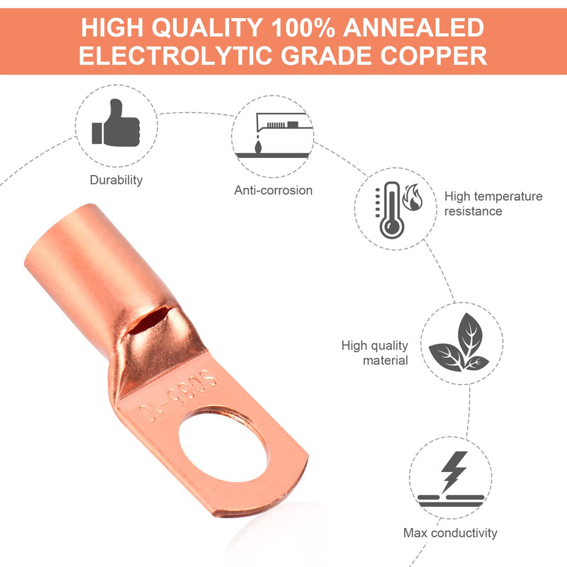 [Australia - AusPower] - Copper Wire Lugs,Terminal Connectors,Used on AWG12 10 8 6 4 2 Cable,Heat Shrink Set,Bare Copper Eyelets,Ring Terminals Connectors,64Pcs Battery Cable Lugs Ends and 66Pcs Heat Shrink Tubing (130PCS) 130PCS 