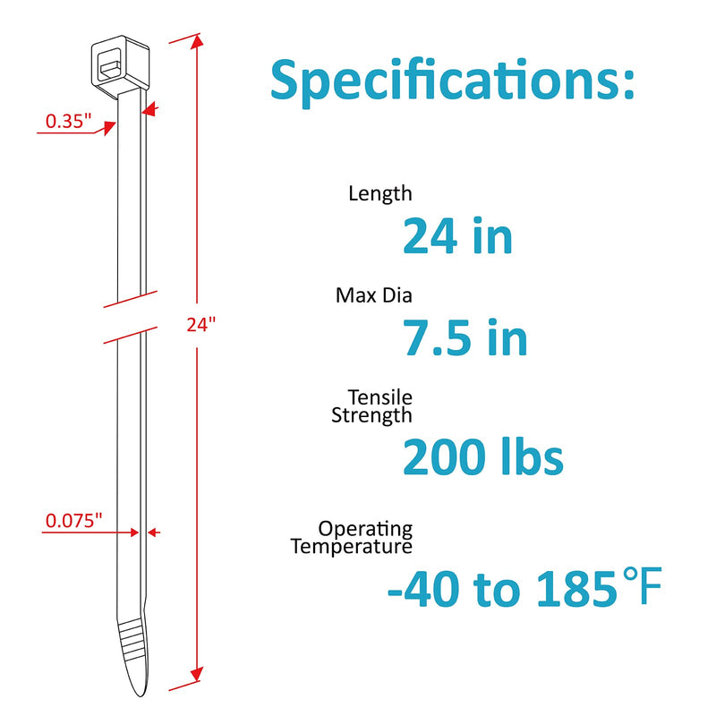 [Australia - AusPower] - Long Zip Ties Heavy Duty 24 inch, Large Zip Ties with 200 lbs Tensile Strength, Big Cable Ties, Black, 50 Pack, by GAIIAN 24" 200 lb (50 Pack) 