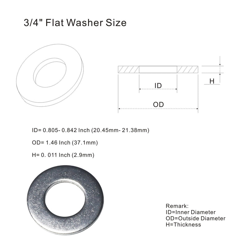 [Australia - AusPower] - 3/4" Flat Washer, 18-8 (304) Stainless Steel Washers Flat, 3/4 inch Stainless Flat Washers, 3/4" x 1-1/2" Washers Flat; 18pcs 3/4" x 1-1/2" - 18pcs Silver 