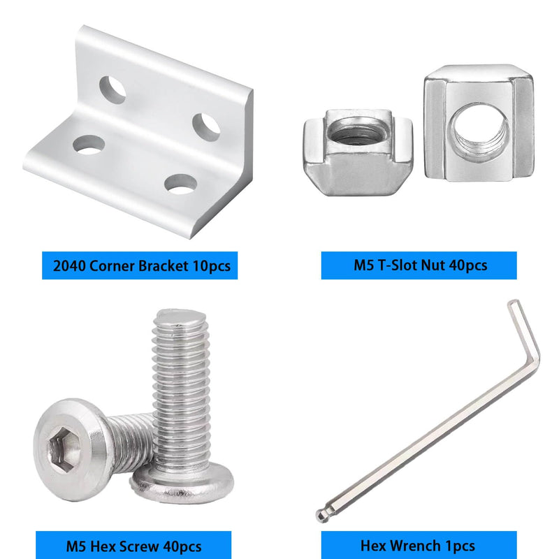 10Set 2040 Corner Bracket Connector for 2040 Aluminum Extrusion Accessories Silver(3625 10Set) 2040 10 Set B