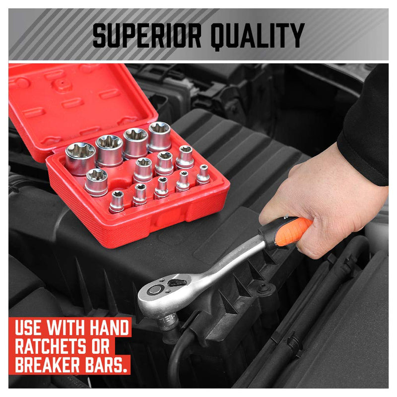 [Australia - AusPower] - SEDY 14-Piece E-TORX Socket Set - Premium Female Torx Socket Set, Ultimate Star Socket Set, Torque Socket Set, External Torx Socket Set, E4 E5 E6 E7 E8 E10 E11 E12 E14 E16 E18 E20 E22 E24 Socket Set 
