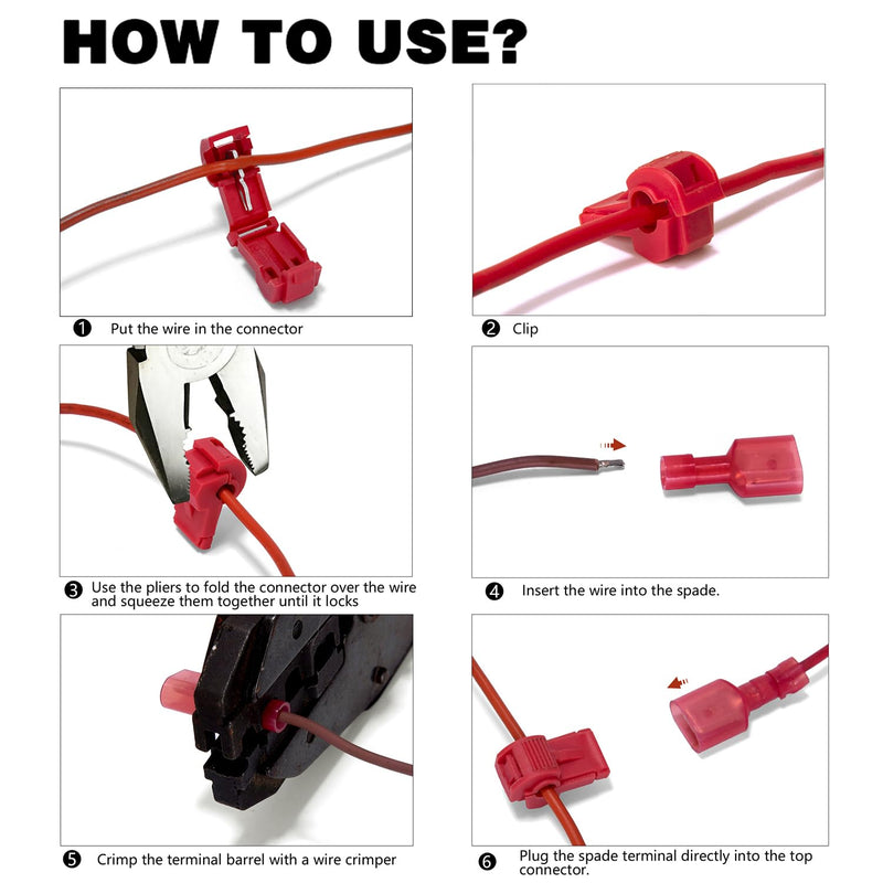 [Australia - AusPower] - 100 Pcs/50 Pairs T-Tap Wire Connectors, Ginsco Quick Splice Self-Stripping Electrical T-tap Wire Terminals with Nylon Fully Insulated Male Spade Connector Quick Disconnects Kit for Wiring Automotive 22-10AWG : 100pcs 