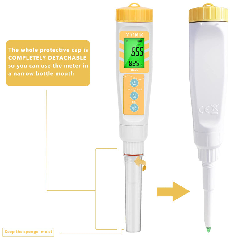YINMIK Digital pH Meter for Food, pH Probe for Sourdough and Bread Dough, Checking The pH of Fermenting Sausages and Salami, Waterproof pH Tester for Solid and Liquid Soft Soil Sample… Yellow Food pH Meter