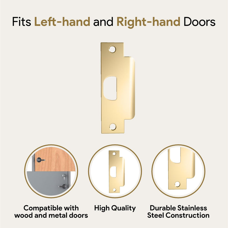 [Australia - AusPower] - Mega Handles T-Strike Door Plate - Durable Door Strike Plate, Gold Strike Plates for Interior Doors Satin Brass ASA Strike 