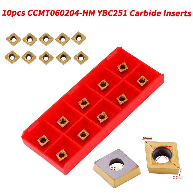 [Australia - AusPower] - 10pcs CNC Carbide Tip Inserts CCMT060204-HM YBC251 Knife Cutter Rotary Tool with Box for Preworking Steel Gold High Strength High Tenacity 10x6x2.5mm, Default 