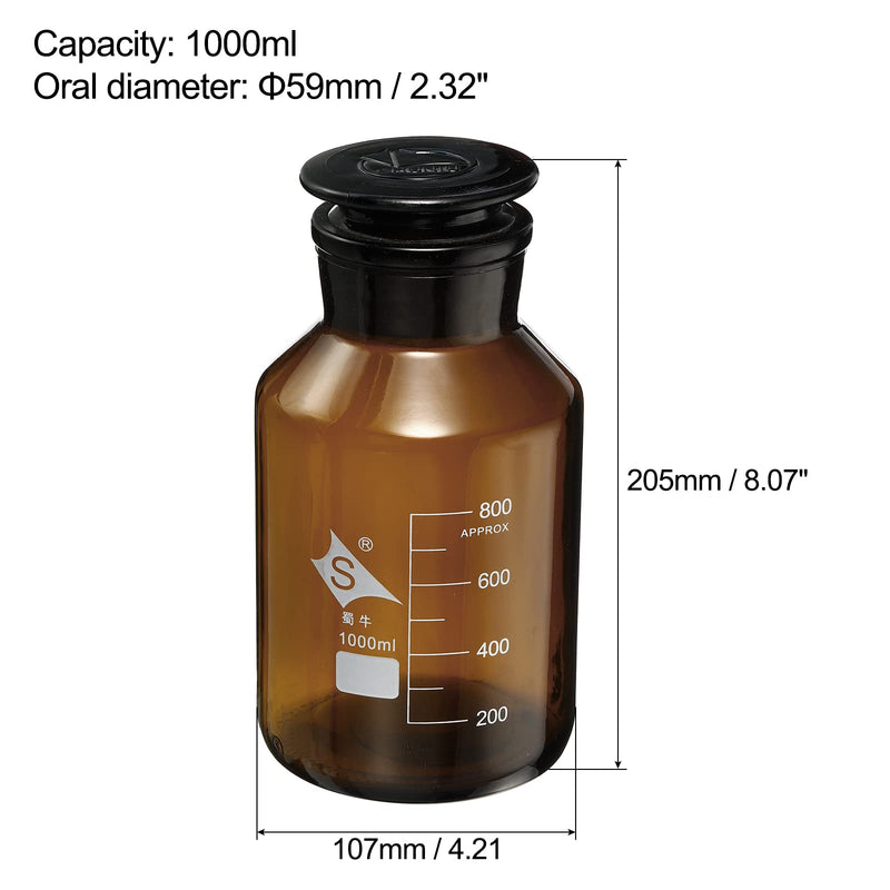 PATIKIL 1000mL Reagent Media Bottle, 1Pcs Round 3.3 Borosilicate Glass Graduated Storage Bottle with Amber Cap for Chemistry Lab Universities Home, Amber 33.8 Ounces