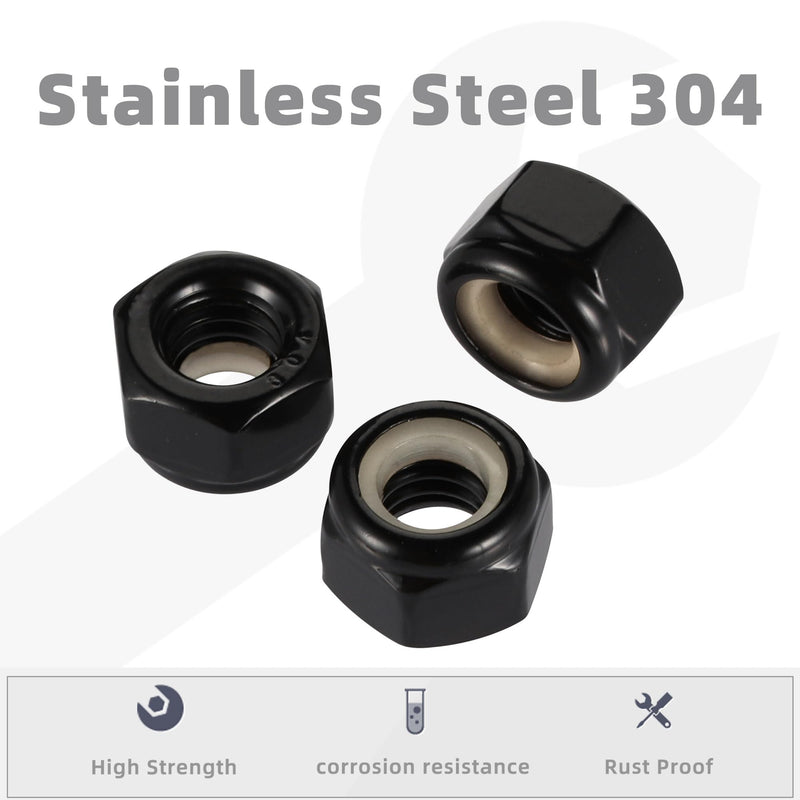 [Australia - AusPower] - M12-1.75 Nylon Insert Hex Lock Nuts Locknuts, Stainless Steel 18-8 (304) Black Finish, 10PCS 10 M12-1.75 