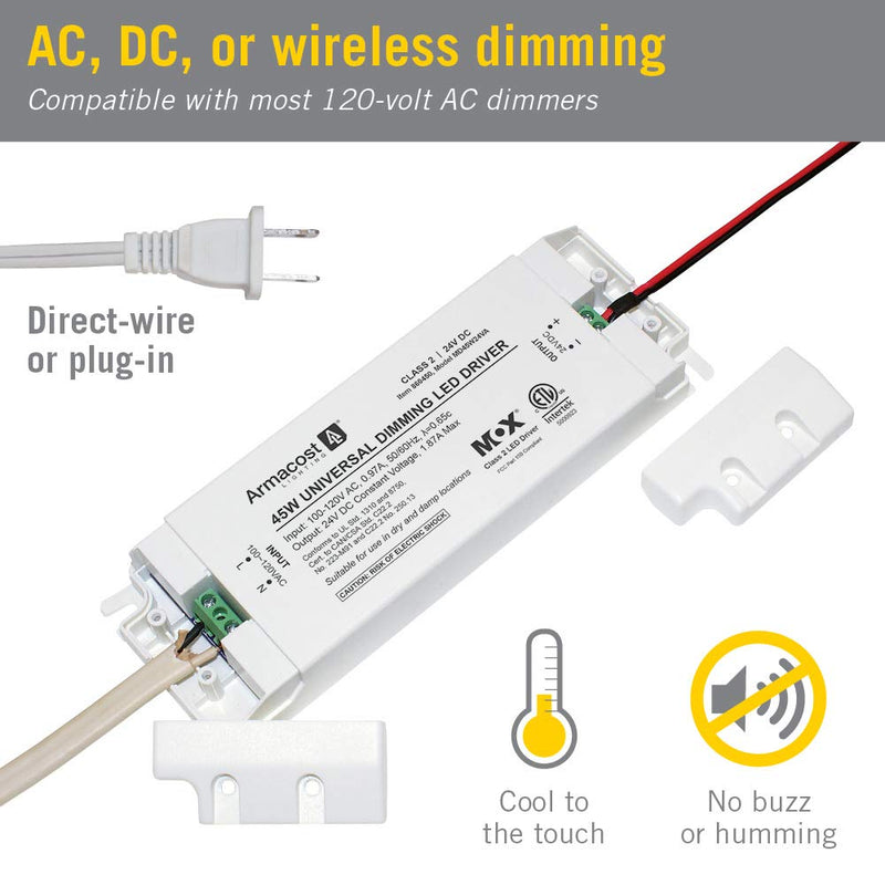 [Australia - AusPower] - Armacost Lighting 860450 for LED Lighting, with Removable AC Cord, 45 Watt, White 24 Volt 