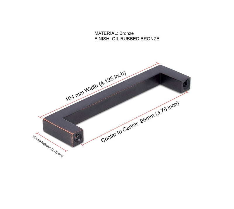 BirdRock Home Square Contemporary Handle - Oil Rubbed Bronze - 10 Pack - 3.75 Inch Kitchen Cupboard Furniture Cabinet Hardware Drawer Dresser Pull Trad 10 Pieces