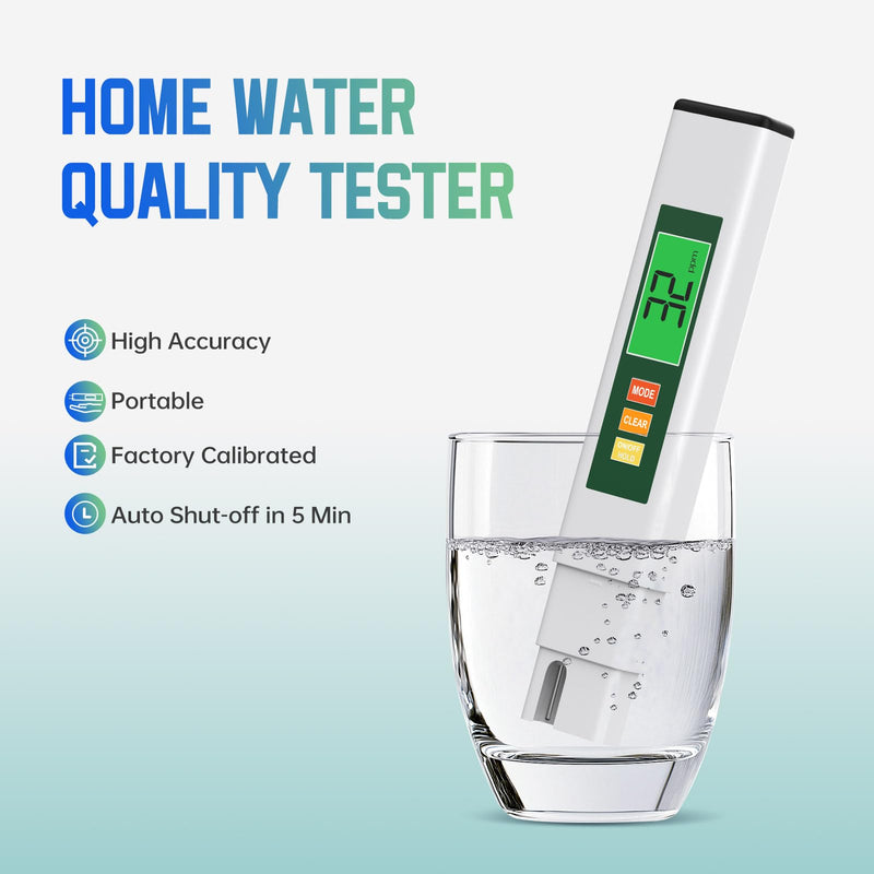 [Australia - AusPower] - TDS Water Tester, 4 in 1 TDS Meter Digital Water Tester for Drinking Water, Professional 0-9990ppm PPM EC & Temp Water TDS Meter for Home & Travel Regular Water Quality Testing White & Green 6 in 6 inches 