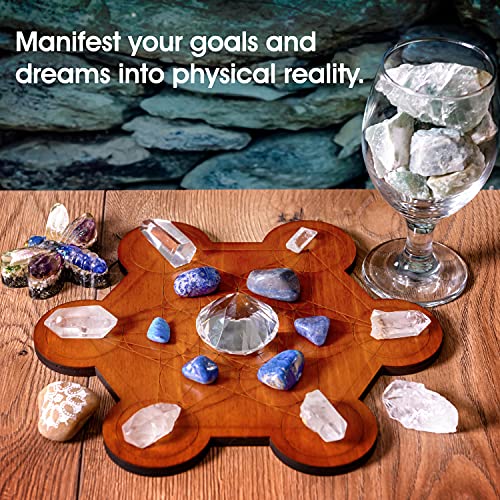Crystal Grid Board - Metatron's Cube Sacred Geometry Amplify The Power of Your Crystals 10 inches Diameter Wooden Plate Witchcraft, Wiccan Altar, Ritual, Space Decor, Brown, 10Wx10Lx0.3H 25.4cm Metatron's Cube