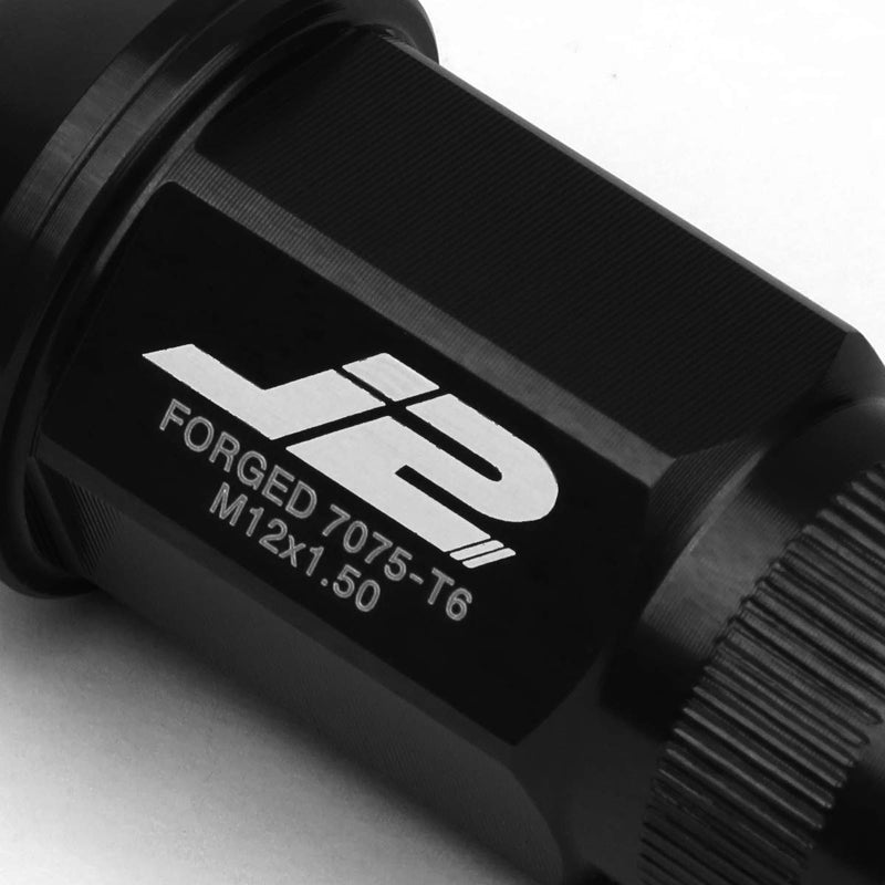 J2 Engineering 20 Pcs 7075 Aluminum Open End M12 x 1.5 Lug Nuts Set w/Socket Adapter, Black, Fit Conical Seat, LN-T7-008-15-BK 1.5-Inch