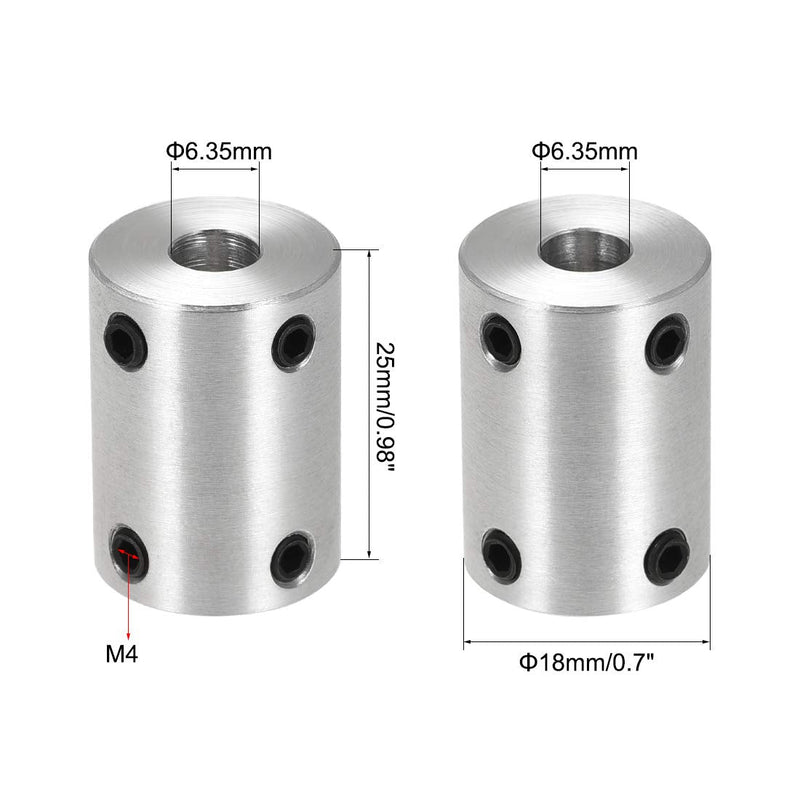 [Australia - AusPower] - uxcell 1/4 Inch to 1/4 Inch Bore Rigid Coupling Set Screw L25XD18 Aluminum Alloy,Shaft Coupler Connector for 3D Printers, Motor Accessories,4pcs 6.35mm to 6.35mm 