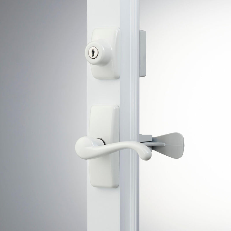 Ideal Security GL Door Lever Set with Keyed Deadbolt Lock for Storm and Screen Doors, White (4-Piece Set) 4-piece set