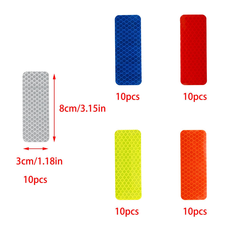 50 Pcs Reflective Stickers, Waterproof Reflective Warning Tape, Night Safety Reflective Stickers for Trailers Bikes Clothing(1.2×3.2 Inch) mix5