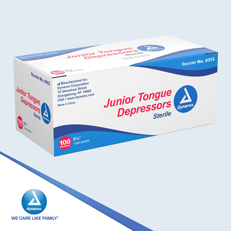 [Australia - AusPower] - Dynarex Tongue Depressors, Sterile, 5.5" Junior-Sized Length, Made from Beige Birch Wood, Comes in Peel-Down Patches, 1 Box of 100 